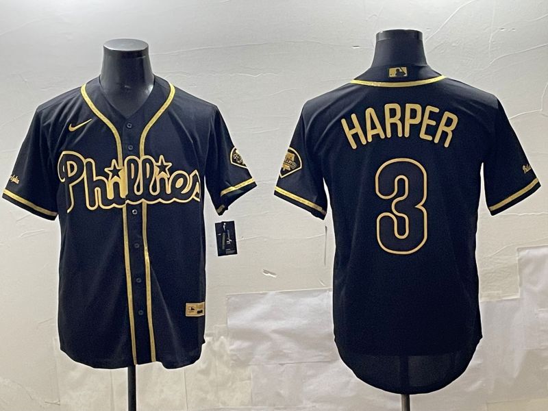 Men Philadelphia Phillies #3 Harper Black Gold Game 2025 Nike MLB Jersey style 1